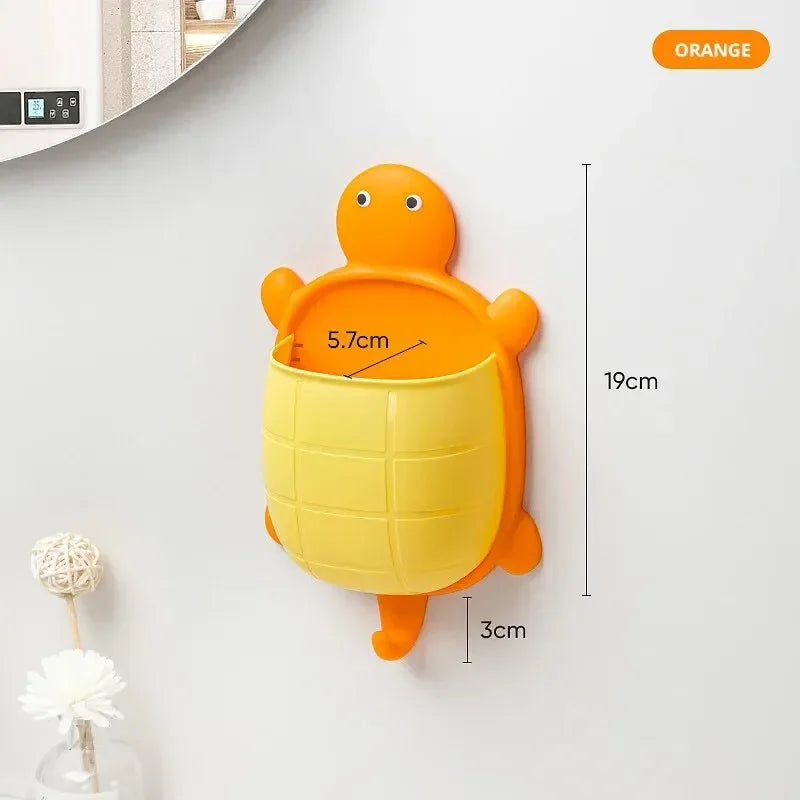 Childs Toothbrush Holder - Wall Mounted Toothpaste Turtle Shape