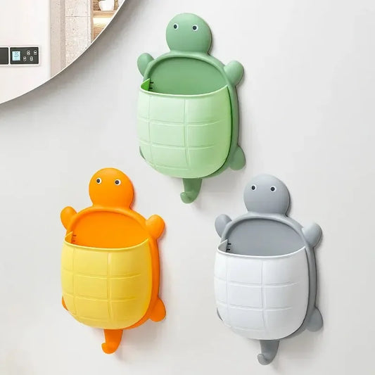 Childs Toothbrush Holder - Wall Mounted Toothpaste Turtle Shape